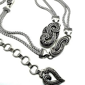 Brighton Bali Hai Filagree Southwest Silver Chain Belt Braided Scroll 30-36” L